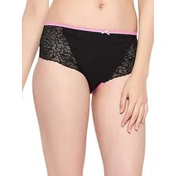clovia Women's Cotton Mid Waist Hipster Panty with Lace Wings in Black-picture-18