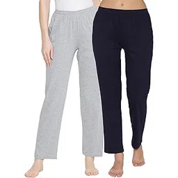 clovia Women's Cotton Pack of 2 Pyjama with Elastic Waistband - Grey & Blue-picture-13