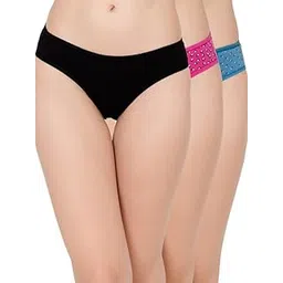 clovia Women's Cotton Pack of 3 Low Waist Bikini Panties - Multicolor-picture-22