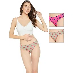 clovia Women's Cotton Pack of 3 Low Waist Printed Thong with Inner Elastic - Multicolor-picture-33