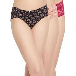 clovia Women's Cotton Pack of 3 Medium Waist Outer Elastic Hipster Panty - Multi-picture-40