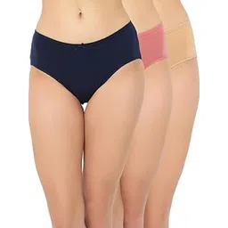 clovia Women's Cotton Pack of 3 Mid Waist Solid Hipster Panties in Multi Colour-picture-37