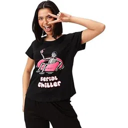 clovia Women's Cotton Printed Sleep Shirt-picture-39