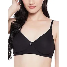 clovia Women's Cotton Rich Solid Lightly Padded Full Cup Wire Free T-Shirt Bra - Black-picture-15
