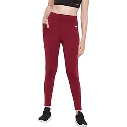 clovia Women's High-Rise Active Tights with Side Pocket (AB5200P09_Maroon_S)-picture-13