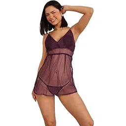 clovia Women's Lace Above The Knee Night Shirt-picture-28