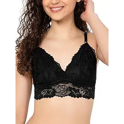 clovia Women's Lace Non-Padded Non-Wired Full Cup Longline Bralette in Black-picture-56