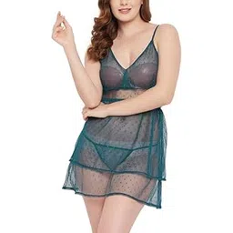 clovia Women's Lace Sheer Bridal Babydoll with Matching Thong-picture-37