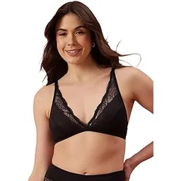 clovia Women's Lace Solid Non-Padded Demi Cup Wire Free Plunge Bra - Black-picture-33