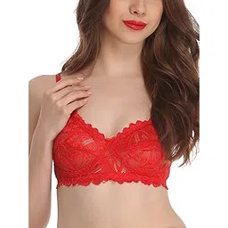 clovia Women's Lace Solid Non-Padded Full Cup Wire Free Bra (BR0224P04_Light Red_40C)-picture-14