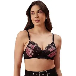 clovia Women's Lace Solid Padded Full Cup Wire Free Bridal Bra in Black-picture-40