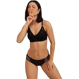 clovia Women's Non-Padded Non-Wired Bralette & Bikini Panty (BP0795P13_Black_38C)-picture-54