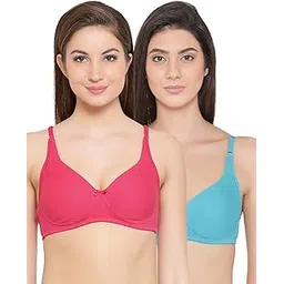 clovia Women's Pack of 2 Cotton Non-Padded Non-Wired Bra with Double Layered Cups (COMBRC684_Multi-Coloured_34B)-picture-13