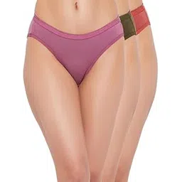 clovia Women's Pack of 3 Cotton Spandex Low Waist Outer Elastic Bikini Panty in Multi-picture-11