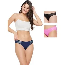 clovia Women's Pack of 3 Low Waist Outer Elastic Bikini Panty in Multicolor-picture-45