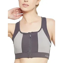 clovia Women's Polyester Medium Impact Padded Colourblocked Racerback Sports Bra with Front Zipper (BRS051P05_Grey_L)-picture-47