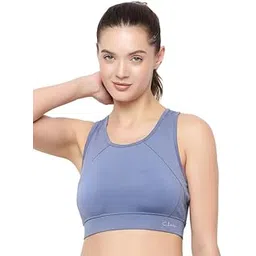 clovia Women's Polyester Spandex Solid Padded Full Cup Wire Free Sports Bra in Blue-picture-25