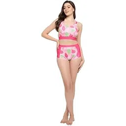 clovia Women's Pretty Leaf Print Two Piece Swimsuit in Baby Pink-picture-27