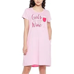 clovia Women's Quirky Quote Print Short Night Dress in Pink-picture-15