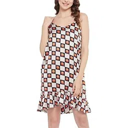 clovia Women's Satin Print Me Pretty Short Night Dress in White-picture-43