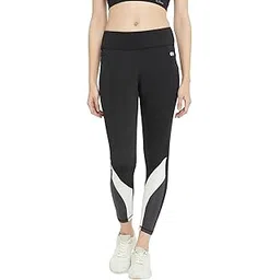 clovia Women's Snug Fit High Rise Active Tights with Contrast Panels in Black-picture-31