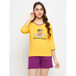 Clovia Yellow & Purple Printed Top With Shorts-picture-41