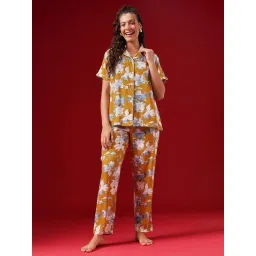 Clovia Yellow Comfort Fit Floral Print Night Suit-picture-34