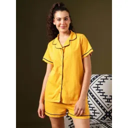 Clovia Yellow Cotton Comfort Fit Night Suit-picture-37