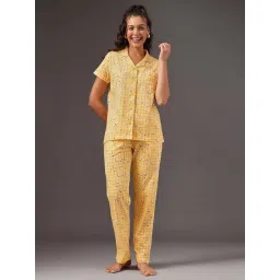 Clovia Yellow Cotton Comfort Fit Printed Night Suit-picture-32