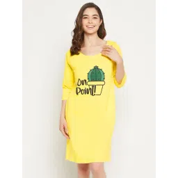 Clovia Yellow Cotton Printed Night Dress-picture-38