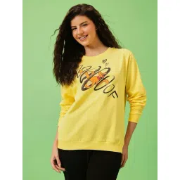 Clovia Yellow Cotton Regular Fit Printed Sweatshirt-picture-28