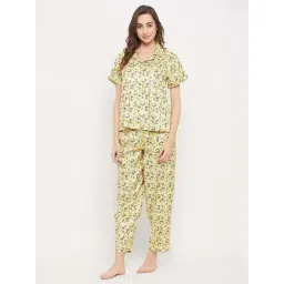 Clovia Yellow Floral Print Shirt Pyjamas Set-picture-48