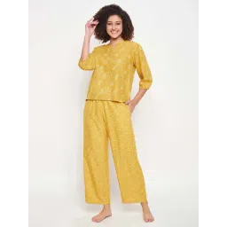 Clovia Yellow Printed Top & Pyjama Set-picture-39