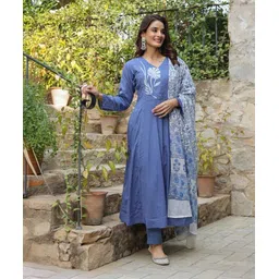 clovita Maroon Block Print, 3-Piece Cotton Printed Kurta, Salwar & Dupatta Set-picture-12