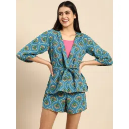 Clt.s Blue Printed Camisole & Shorts With Robe-picture-41