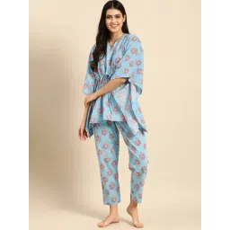 Clt.s Blue Printed Kaftan With Pyjamas-picture-37