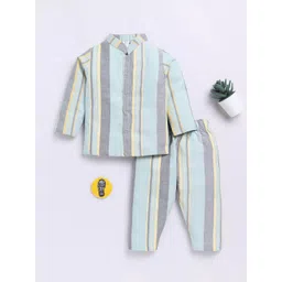 Clt.s Kids Striped Mandarin Collar Long Sleeves Pure Cotton Night suit-picture-23