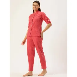 Clt.S Pink Cotton Regular Fit Striped Pyjamas Set image 3