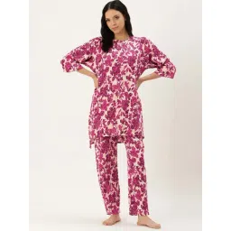 Clt.s Pink Floral Print Kurti Pyjama Set-picture-32
