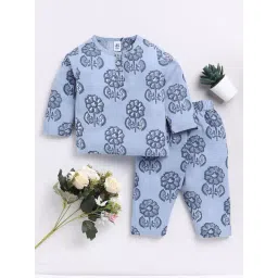 Clt.s Unisex Blue Floral Print Full Sleeves Kurta With Pyjamas-picture-47