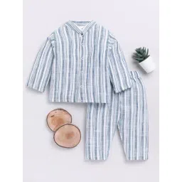 Clt.s Unisex Blue Striped Full Sleeves Shirt With Pyjamas-picture-35