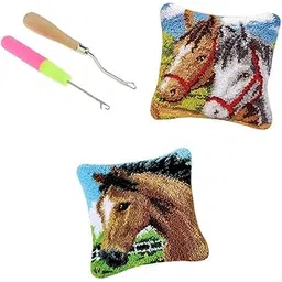 CLUB BOLLYWOOD The Style Sutra 2 Set Horses Pillowcase Latch Hook Kit and 2pcs Latch Hook Tool for Beginner|Crafts | Needlecrafts & Yarn | Rug Making | Latch Hooking-image-14