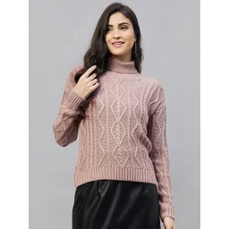 Club York Cable Knit Self Design Turtle Neck Acrylic Pullover-picture-39