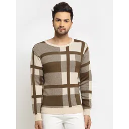 Club York Men Beige & Grey Checked Pullover-picture-14