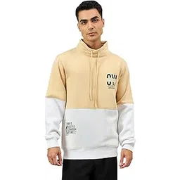 club york Men Beige Full Sleeve Colorblocked High Neck Sweatshirt-picture-10