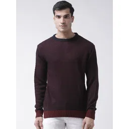Club York Men Navy Blue & Maroon Self Design Pullover Sweater-picture-31