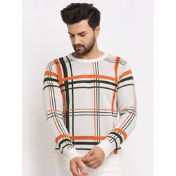 Club York Men White & Orange Checked Pullover-picture-12