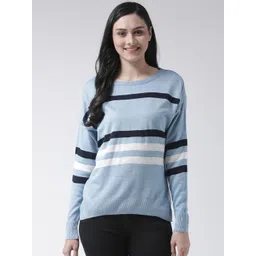 Club York Women Blue Striped Pullover Sweater-picture-21