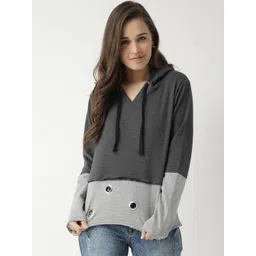 Club York Women Charcoal Grey Solid Hooded Sweatshirt-picture-23