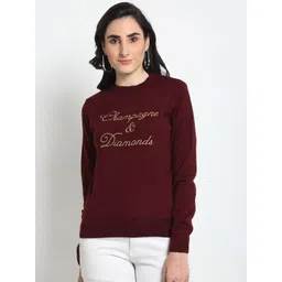 Club York Women Maroon & Yellow Typography Embroidered Acrylic Pullover-picture-31